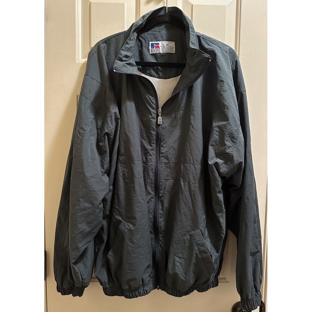 Vintage Russell Jacket Mens‎ XL Dark Green Athletic Full Zip Windbreaker 90's